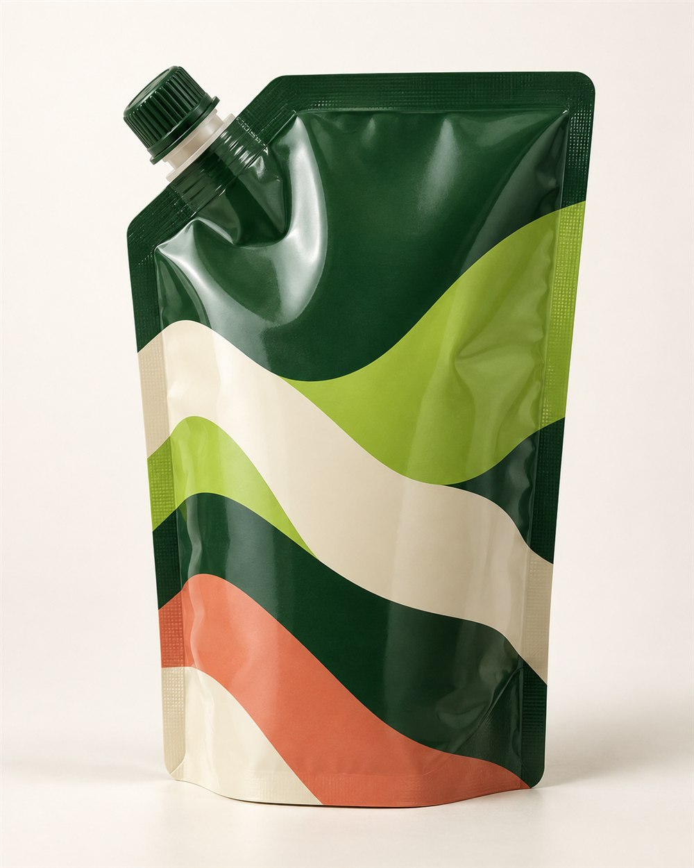 Fully printed flexible spout pouch for sauces or beverages